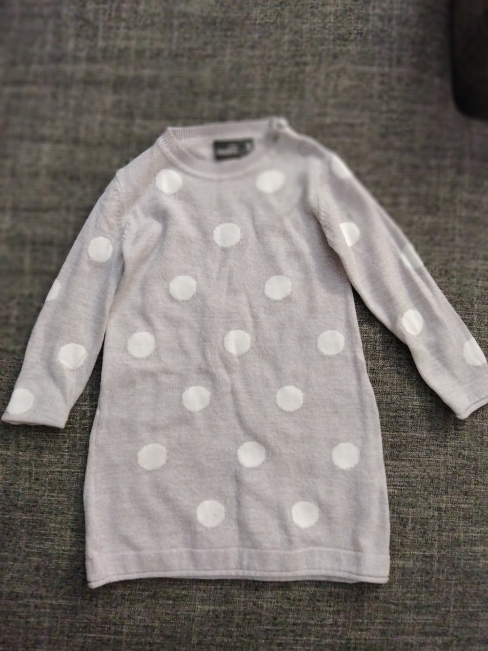 Kids Polka Dot Sweater Dress - Light Gray & White